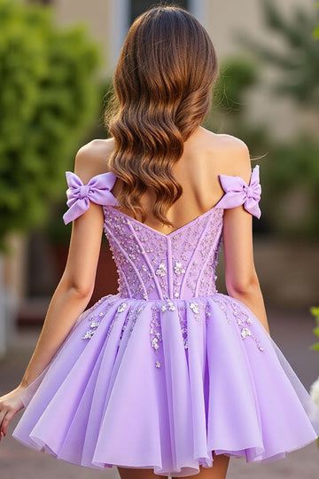 Sparkly Lavender Corset Tulle Short Homecoming Dress with Sequins